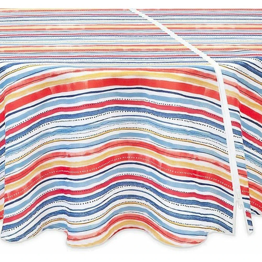 Summer Stripe Zipper Umbrella Hole Fabric Tablecloth 70